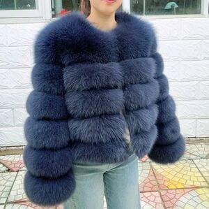 Elegant Navy BLUE FOX Fur Teddy Jacket